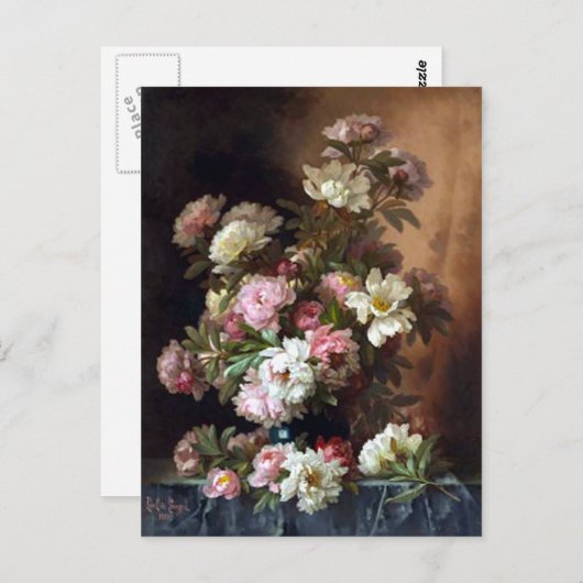 Roze en White Peony Fine Art Briefkaart (Voorkant / Achterkant)