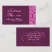 Roze en wijn Damask Monogram Visitekaartje (Voorkant / Achterkant)