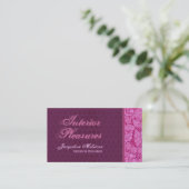 Roze en wijn Damask Monogram Visitekaartje (Staand voorkant)