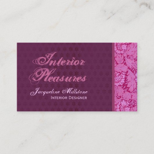 Roze en wijn Damask Monogram Visitekaartje (Voorkant)