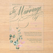 Roze en Wijze Bloemen Elegante Script Trouwen Acryl Uitnodigingen (Voorkant)