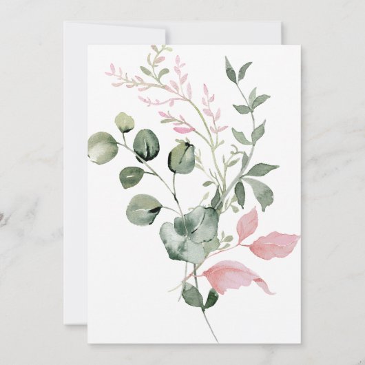 Roze en Wijze Bloemen Elegante Script Trouwen Kaart (Achterkant)