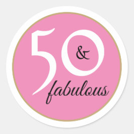 Roze en Wit 50 en Fabulous Typografie Ronde Sticker