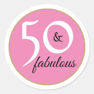 Roze en Wit 50 en Fabulous Typografie Ronde Sticker