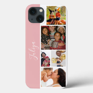 roze en wit 5 foto collage script Case-Mate iPhone case