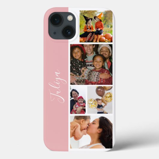 roze en wit 5 foto collage script Case-Mate iPhone case (Achterkant)