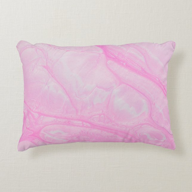 Roze en wit abstract schilderij accent kussen (Voorkant)