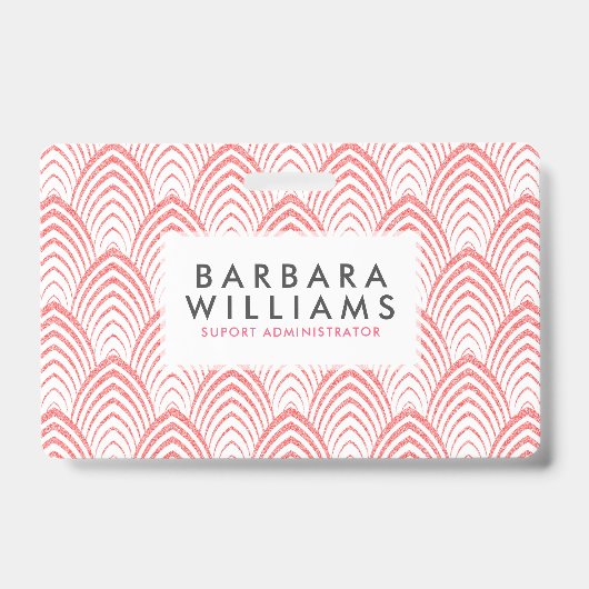 Roze en wit art-deco geometrisch patroon badge (Voorkant)