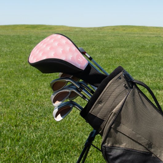 Roze en Wit Art Deco Patroon Monogram Golfheadcover (Insitu)