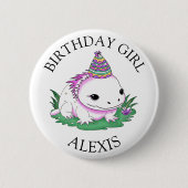 Roze en Wit Axolotl Gepersonaliseerde Verjaardag M Ronde Button 5,7 Cm (Voorkant)
