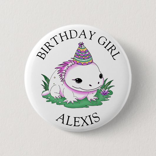 Roze en Wit Axolotl Gepersonaliseerde Verjaardag M Ronde Button 5,7 Cm (Voorkant)