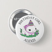 Roze en Wit Axolotl Gepersonaliseerde Verjaardag M Ronde Button 5,7 Cm (Voorkant /achterkant)