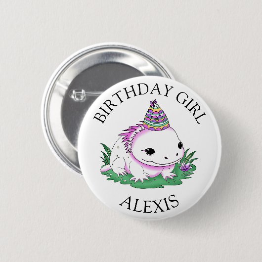 Roze en Wit Axolotl Gepersonaliseerde Verjaardag M Ronde Button 5,7 Cm (Voorkant /achterkant)