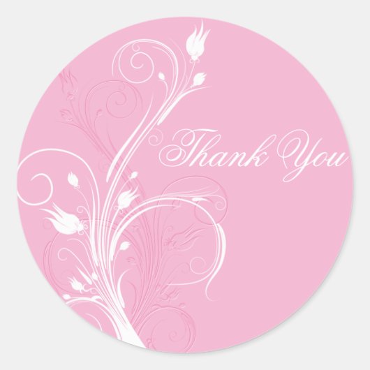 Roze en Wit Bloemen 1,5" Rond Dank u Sticker (Voorkant)