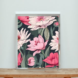 Roze en wit Bloemen Dreamscape Naadloos Patroon Foto Afdruk