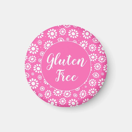 Roze en Wit Bloemen Glutenvrij Coeliac Magneet (Voorkant)