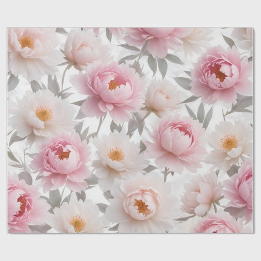 Roze en Wit Bloemen Wrapping Papier (Vlak)
