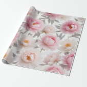 Roze en Wit Bloemen Wrapping Papier (Uitgerold)