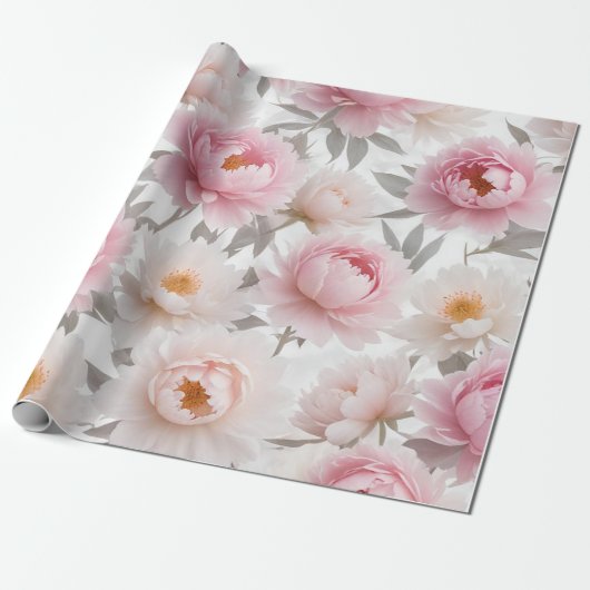 Roze en Wit Bloemen Wrapping Papier (Uitgerold)