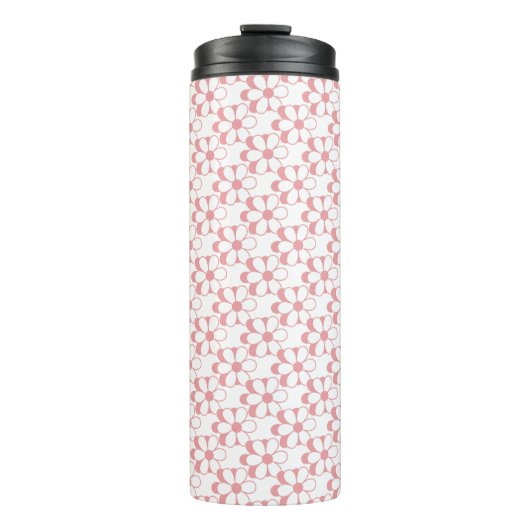 Roze en wit bloemmotief op wit thermosbeker (Voorkant)