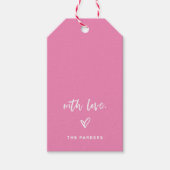 Roze en Wit Casual Script en hart met liefde Cadeaulabel (Voorkant)