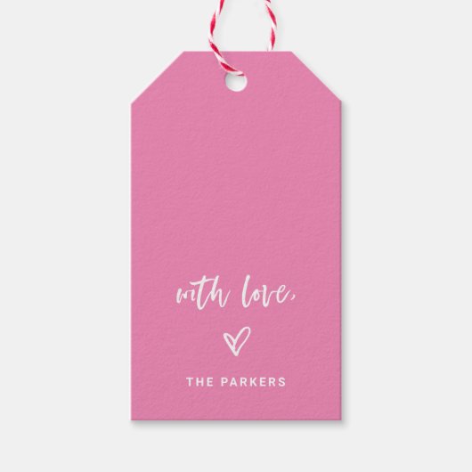 Roze en Wit Casual Script en hart met liefde Cadeaulabel (Voorkant)