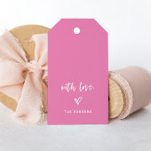 Roze en Wit Casual Script en hart met liefde Cadeaulabel