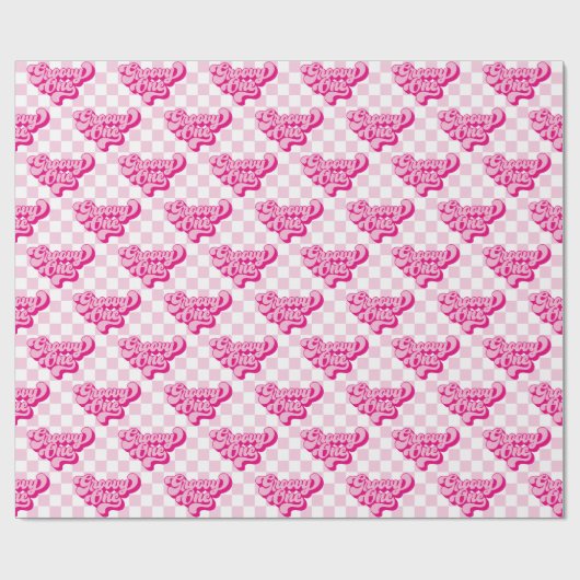Roze en Wit Check Groovy One Cadeaupapier (Vlak)