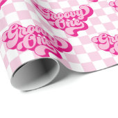 Roze en Wit Check Groovy One Cadeaupapier (Rol Hoek)