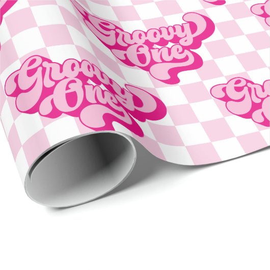Roze en Wit Check Groovy One Cadeaupapier (Rol Hoek)