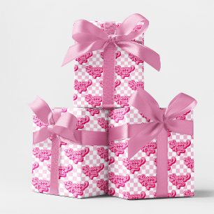 Roze en Wit Check Groovy One Cadeaupapier