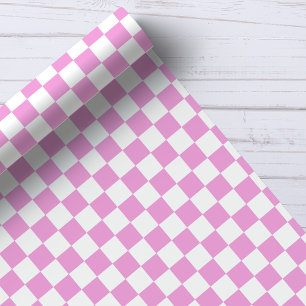 Roze en Wit Checkerboard Patroon Cadeaupapier