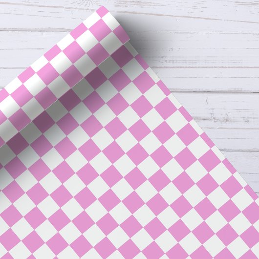 Roze en Wit Checkerboard Patroon Cadeaupapier