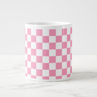 Roze en Wit Checkerboard Patroon Grote Koffiekop