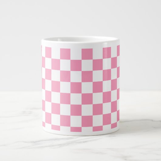 Roze en Wit Checkerboard Patroon Grote Koffiekop (Voorkant)