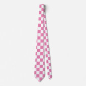 Roze en Wit Checkerboard Patroon Stropdas (Voorkant)