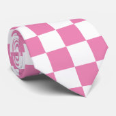 Roze en Wit Checkerboard Patroon Stropdas (Opgerold)