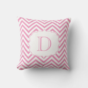Roze en Wit Chevron Patroon Monogram Kussen