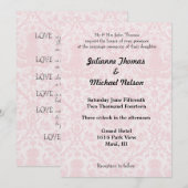 Roze en Wit Damask Bruiloft Kaart (Voorkant / Achterkant)