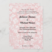 Roze en Wit Damask Bruiloft Kaart (Voorkant / Achterkant)