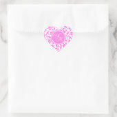  Roze en Wit Damast Monogram Hart Sticker (Tas)