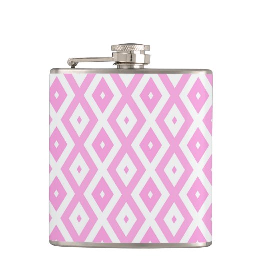 Roze en wit diamantpatroon heupfles (Voorkant)