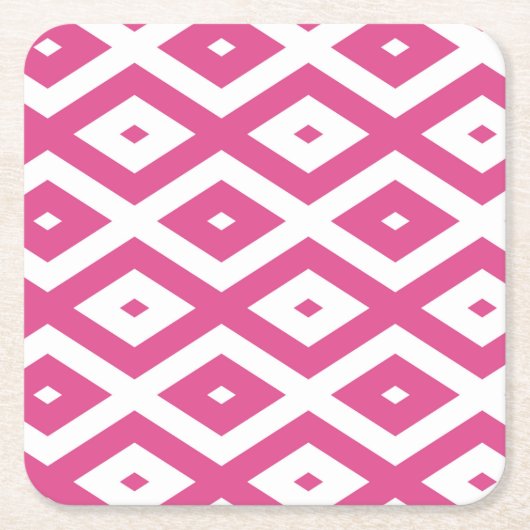 Roze en wit diamantpatroon kartonnen onderzetters (Voorkant)