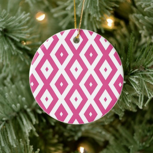 Roze en wit diamantpatroon keramisch ornament (Boom)