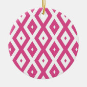 Roze en wit diamantpatroon keramisch ornament (Voorkant)
