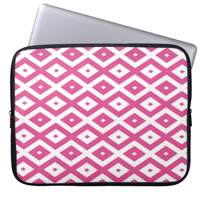 Roze en wit diamantpatroon laptop sleeve (Voorkant)