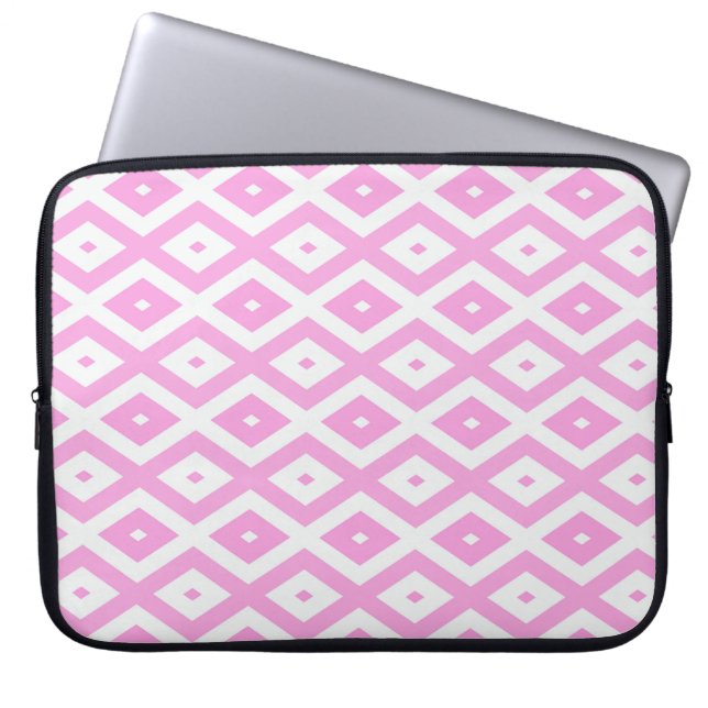 Roze en wit diamantpatroon laptop sleeve (Voorkant)
