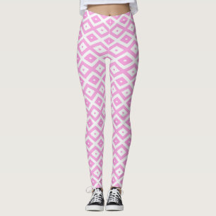 Roze en wit diamantpatroon leggings