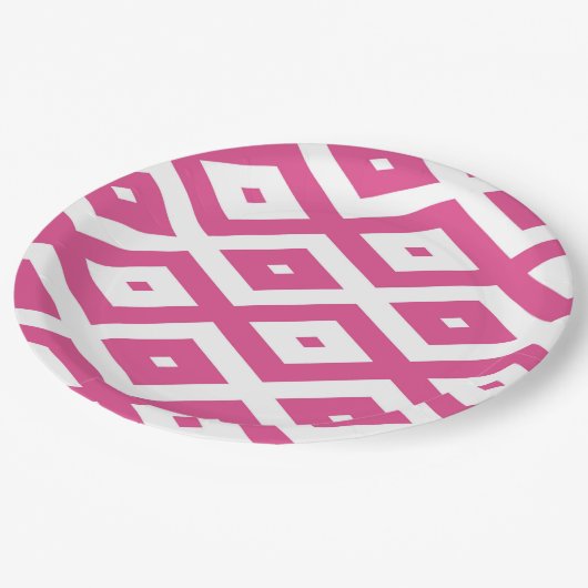 Roze en wit diamantpatroon papieren bordje (Gekanteld)