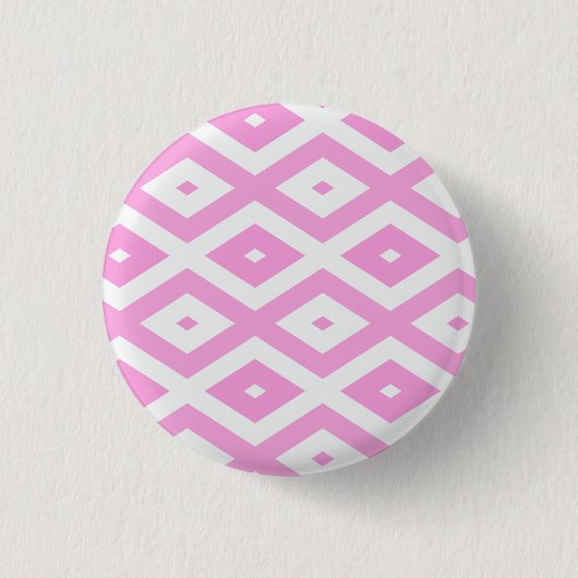Roze en wit diamantpatroon ronde button 3,2 cm (Voorkant)